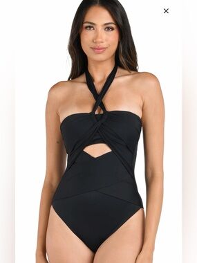 La Blanca Island Goddess Convertible Draped Bandeau One Piece Swimsuit NWT